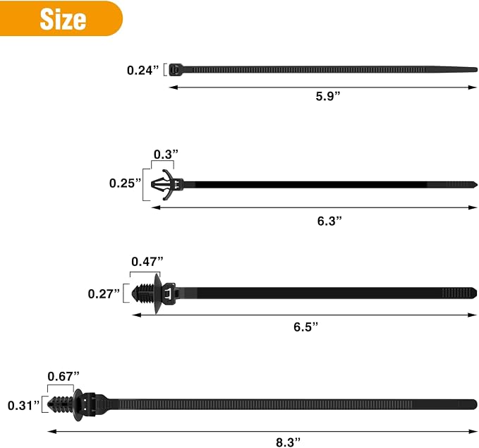 GOOACC Push Mount Cable Zip Ties Heavy Duty Nylon Push Mount 4 Popular Sizes Self Locking Cable Strap Assortment for Indoor Outdoor Wire Tying Construction Auto ect. -120 Pcs