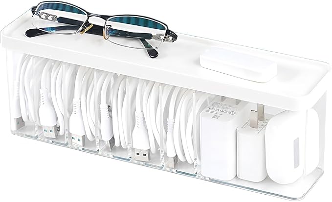 Charger Cable Cord Storage Organizer Box - Easy Storage Without Cable Ties - 1 Pack With Lid
