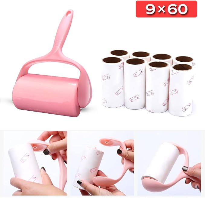 Lint Roller, 9 Refills 540 Sheets, Pet Hair Remover Kit for Clothes Carpet | Super Sticky Adhesive, for Car Seats, Dust, Lint, Dogs, Cats, Easy to Use, for Home and Auto