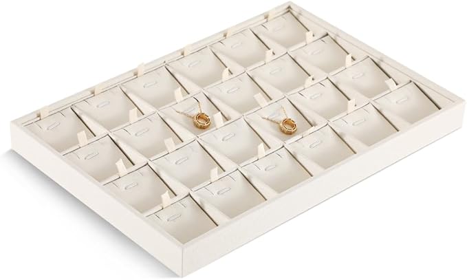 Linen Stackable Necklace Storage Tray, 24 Grid Pendant Display Tray, Jewellery Shop Counter Showcase Table Top Organizers, Makeup Table Drawer Insert Jewelry Tray