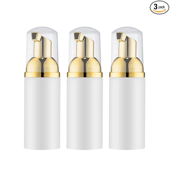 Tekson 2 OZ Foam Bottle with Gold Pump, Empty Travel Foaming Dispensers for Soap, Shampoo (3pcs, Gold)