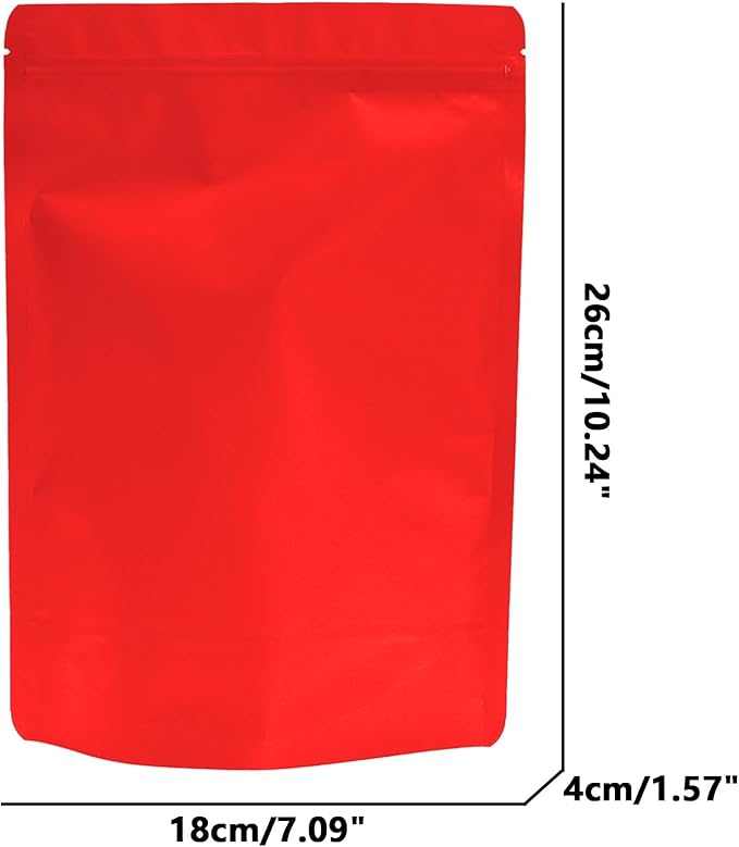 50PCS Smell Proof Resealable Pouch Bags,ULIFESTAR Aluminum Foil Flat Food Storage Bag,Sealable Pcsaging Zipper Pouches with Tear Notches for Pcsaging Lipgloss,Jewelry,etc(18 * 26cm/7.09 * 10.24",Red)