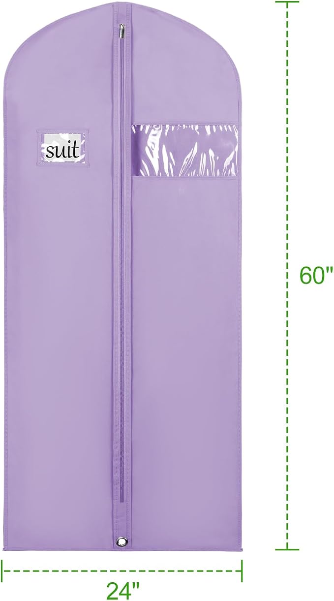 KEEGH Garment Bags for Hanging Clothes 60" (Set of 6) Dress Bags for Gowns Long Dress Bags for Closet Storage with Zipper and Eye-Hole for Folding for Suit Coats Dresses, Purple