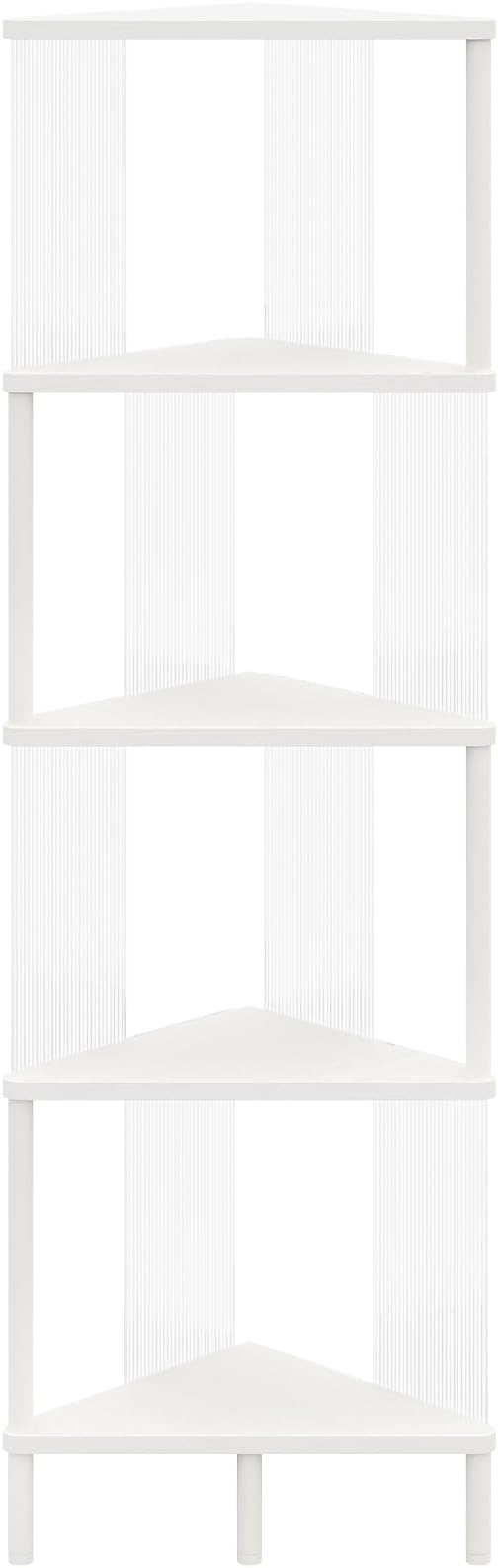 YATINEY 5-Tier Corner Shelf, Corner Bookshelf for Small Space, White CJ12WW | Freestanding Corner Shelf Stand, 5-Tier, 50.2" Tall, Small Bookcase, Clear Acrylic Sides, for Living Room, Bedroom