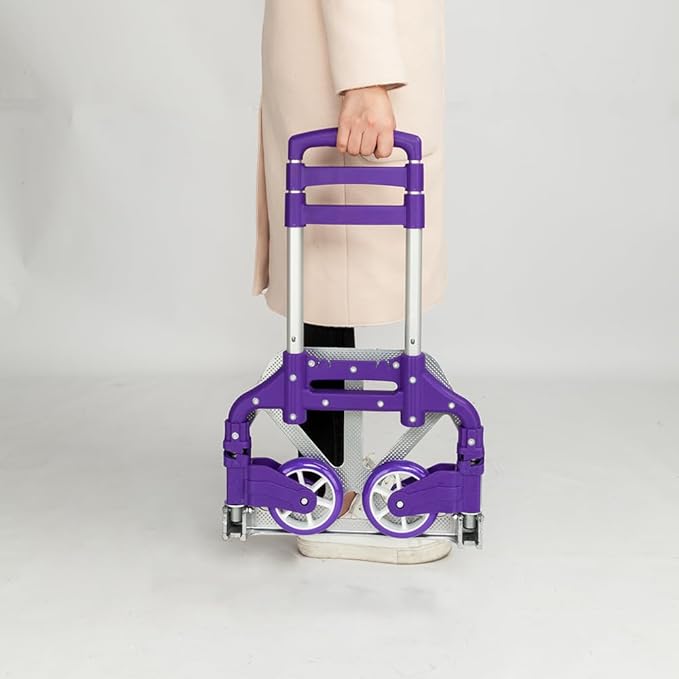 Folding Hand Truck Dolly, 200 lbs Capacity Dolly Cart, Aluminum Portable Foldable Hand Cart with Retractable Handle, Ideal for Shoping, Office, Travel, Moving, Purple