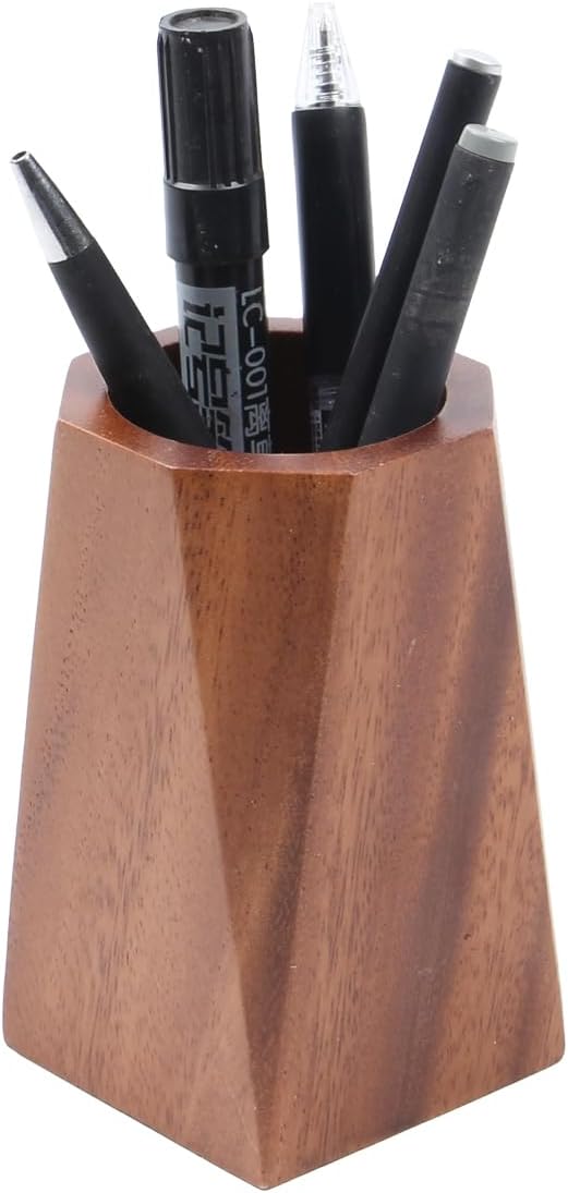 Walnut Wooden Pencil Holder Cup for Desk Natural Wood Pen Holder Stand for Office Home (Octagonal)