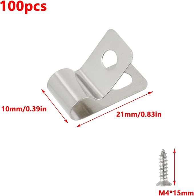 Antrader R-Type Cable Clips,6mm/0.24" Cable Clamps with Screws,100Pcs | 304 Stainless Steel Wire Clips Cord Clamp for Wood,Metal or Vinyl