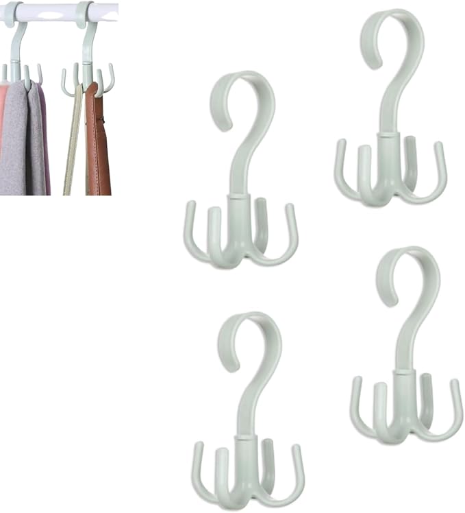 4PCS Closet Hanging Organizer 360 Degree Swivel Hooks, Belt Organizer for Closet, Space Saving Closet Organizers Storage for Bra Tank Top Scarf Purse Kitchenware Bath Products (Green)
