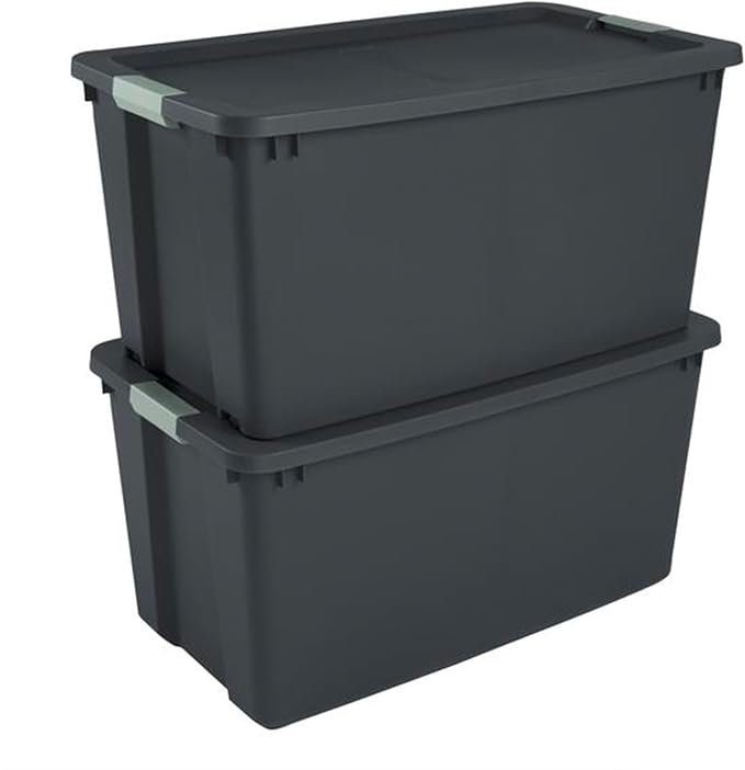 Sterilite 16 Pack 45 Gallon Wheeled Latch Tote, Stackable Plastic Storage Bin, Gray/Green