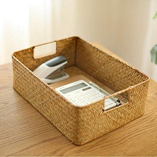 14''x10''x4.7''H Hand-woven hollow handle receive the cane makes up straw basket box bin bin rural wind Wicker Crafts