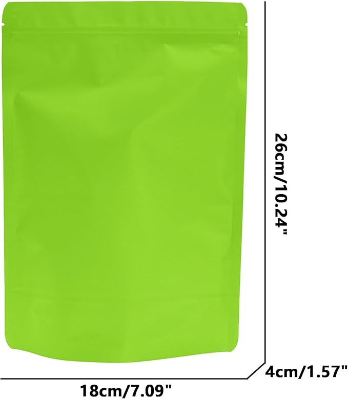 50PCS Smell Proof Resealable Pouch Bags,ULIFESTAR Aluminum Foil Flat Food Storage Bag,Sealable Pcsaging Zipper Pouches with Tear Notches for Pcsaging Lipgloss,Jewelry,etc(18*26cm/7.09*10.24",Green)