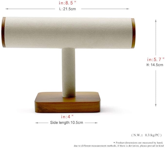Oirlv Solid Wood Hovering T-Bar Jewelry Display Stand Watches Bracelet Necklace Bangle Holder Jewelry Organization(Creamy-White)