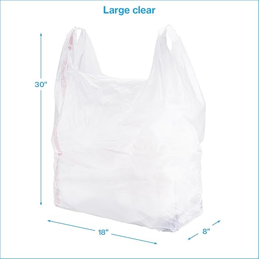 SSWBasics Large Clear Plastic T Shirt Bags 18 x 8 x 30 Case of 500 - Clear Plastic Bags with Handles - Durable Clear Shopping Bags - Versatile Clear Shopping Bags with Handles for Groceries and