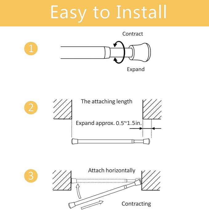 KXLife Spring Tension Rods for Windows Adjustable 28-48", 3Pcs, White | No Drilling, Tool-Free Spring Fit, Non-Slip Ends, Ideal for Shower, Kitchen, Wardrobe, Doorway