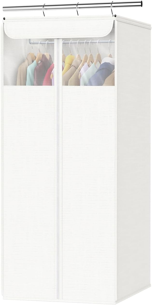 Univivi Cotton Garment Bag 40 Inch, Large Garment Bags for Hanging Clothes with Clear Mesh Window, Breathable Garment Bag for Dresses, Coats, Gowns, Shirts, Suits