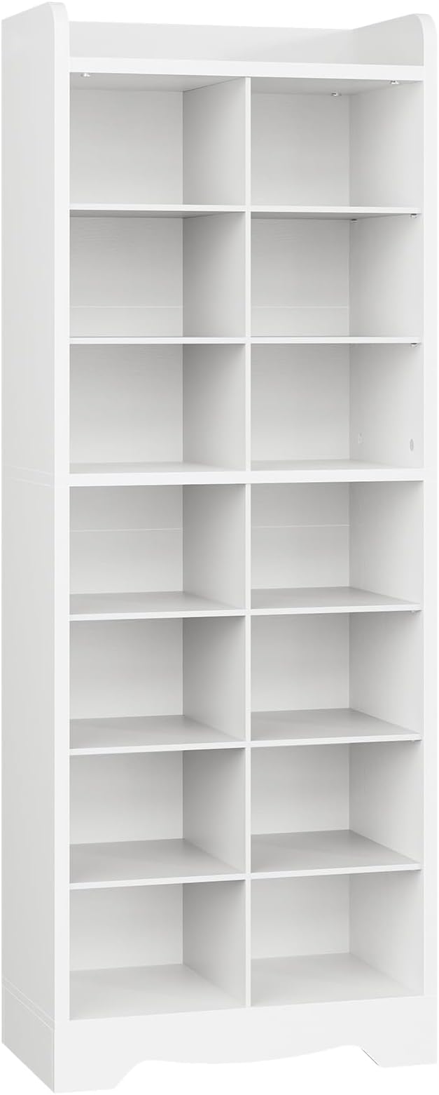 YATINEY 8-Tier Tall Shoe Rack, Wooden Shoe Storage Cabinet for Entryway | Removable Shoe Shelves for Closet, Shoe Cubby Organizer, Narrow Shoe Organizer, Raised Surface Edge Shoe Shelf, White
