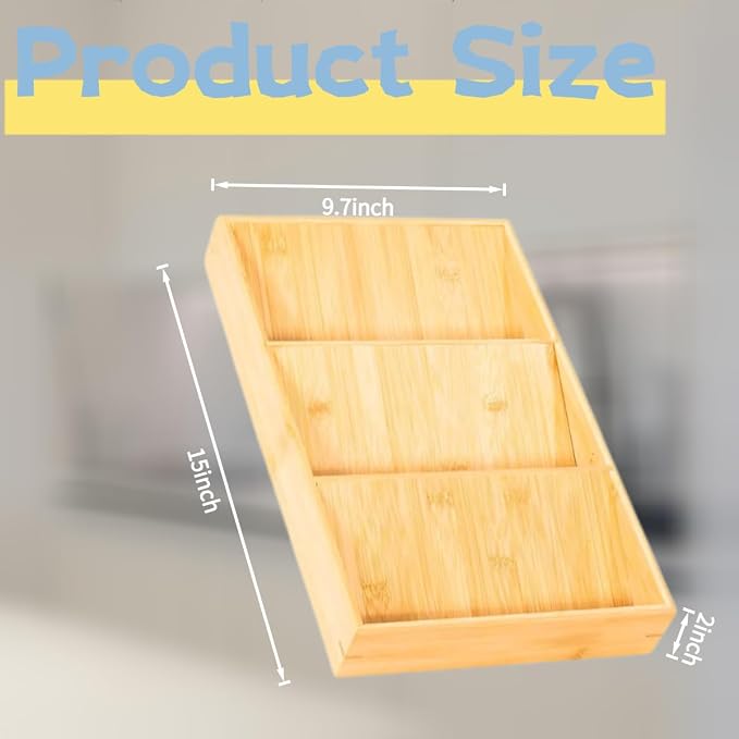3-Tier Bamboo Spice Drawer Organizer Spice Rack Organizer for Kitchen – Natural Bamboo Countertop & Drawer Cabinet Storage Shelf Space Saving – Lightweight, Scratch-Resistant, Easy Assembly