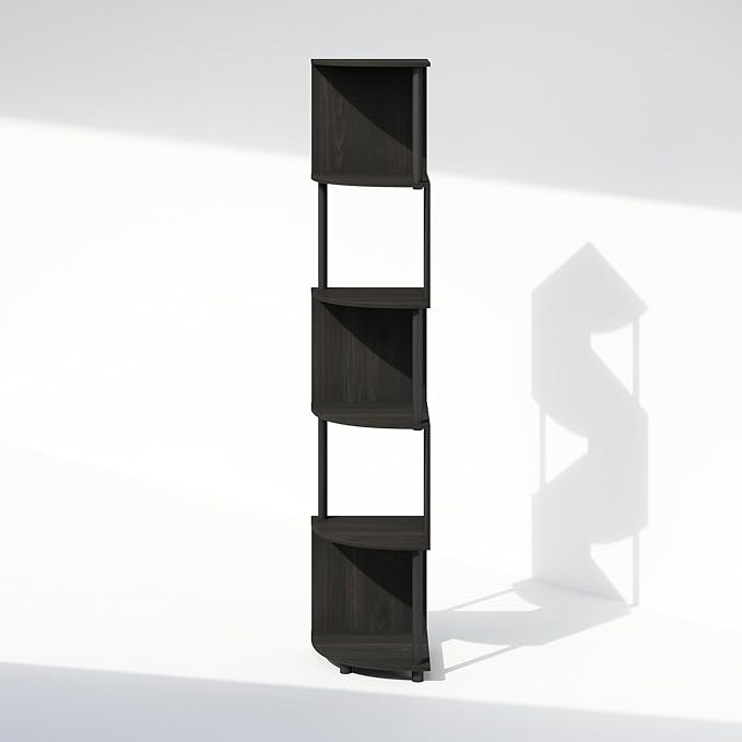 Furinno Basic Book Shelf, 5-Tier Bookshelf, Bookcase with Zigzag Corner Shelf, 14.2 x 14.2 x 71.2, for Living Room, Bedroom, Home Office, Amber Pine/Black