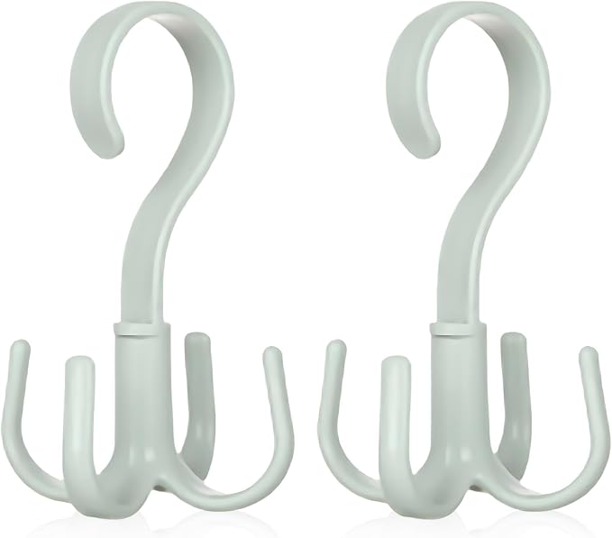 2PCS Rotating Handbag Hanger, Scarf Tie Rack Hooks Hoodie Hanger 360 Degree Rotating Closet Organizers with 4 Claws Multifunctional Closet Handbag Hook Scarf Hanging (Green)