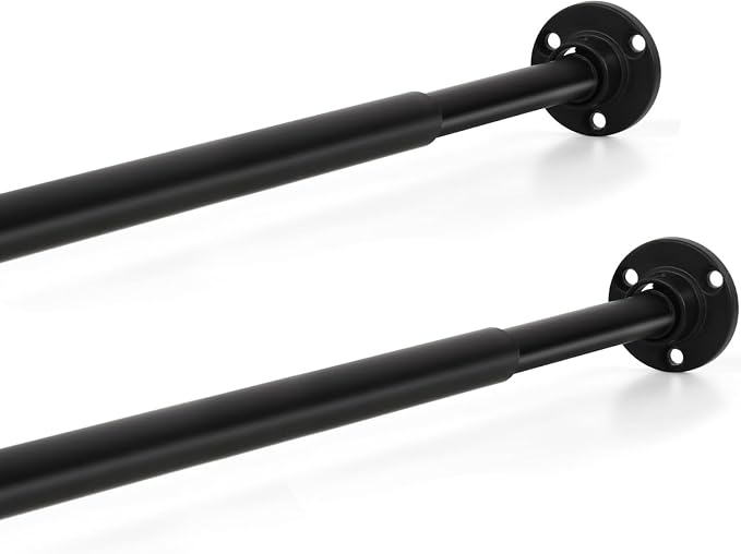 TYRON Mini Thin Skinny Smallest Closet Rods for Hanging Clothes, 1/2" Diameter,12 to 18 In. Adjustable Slim Closet Rod, Metal Closet Bar Hanging Rod for Baby Kids Closet, Small Space (Black,2 Pcs)