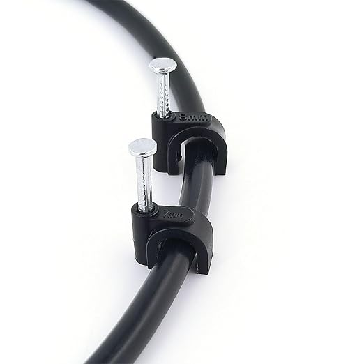 HS Cable Clips 8mm with Steel Nail 200 Pieces White,Ethernet Management U Shaped Wire Cord Staples Hooks for Outdoor Wall,Coax Cat7 RG8 Cable Extension Fasteners