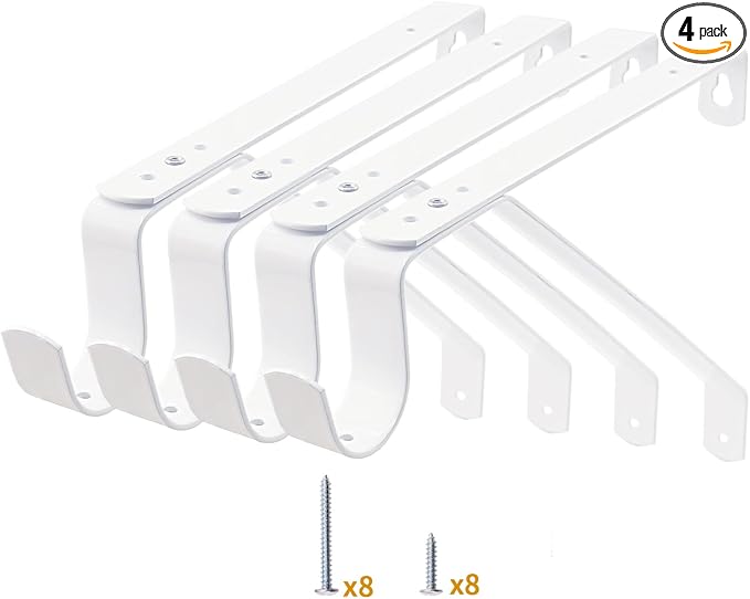 Yarssihha 4 Pack Adjustable Closet Rod Bracket, Wall Mounted Closet Shelf Bracket, White Closet Rod Support Bracket with Screws