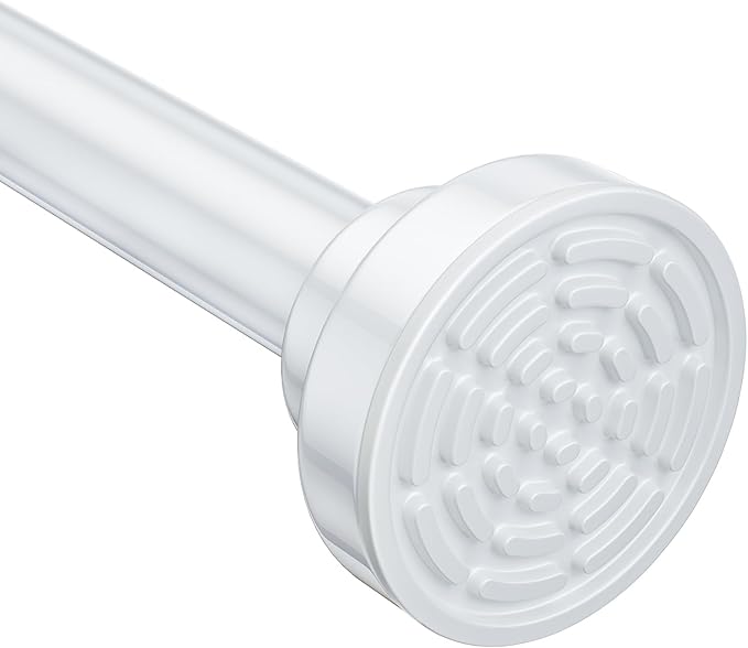 Ausemku Shower Curtain Rod - 32-43 Inch Rustproof Tension Rod, Non-Slip Spring Design, No Drilling Adjustable Curtain Rod for Bathroom, Kitchen, and Closet（White）