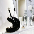 Handmade Ceramic Holder Stand for Toothbrushes, Makeup Brushes, and Pens - Minimalist Design for Bathroom Vanity and Countertops Decor (Black)