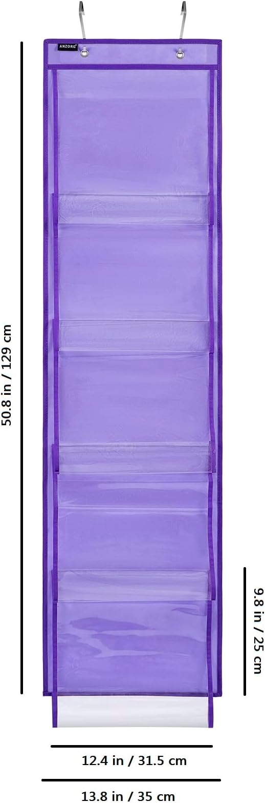 Over Door Hanging Purse Organizer Handbags Holder with 5 Easy Access Pockets Organizer Storage for Towel Scarf Umbrella (Purple)