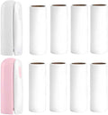 Mini Travel Lint Roller with 300 Sticky Sheets, Compact Portable Pet Hair Remover with Cover for Clothes, Travel, Small Foldable Lint Roller for Purse Car Bag Essentials (Pink and White)