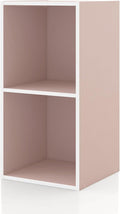 Homes: Inside + Out Apexa 2-Cube Storage Organizer Shelves, Stackable Wood Bookcase Fits Cubby Bins for Organization, Dorm Teen Room Decor & Home Office, Light Pink
