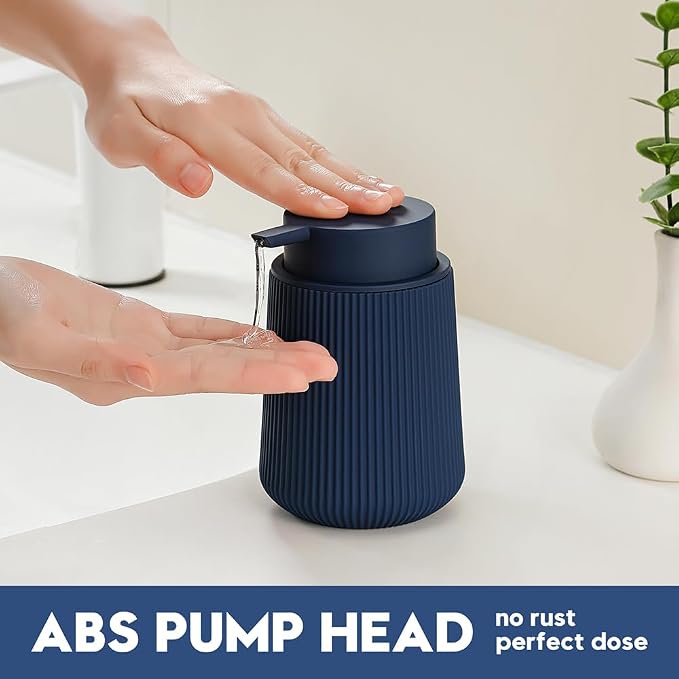 YAUKPH Striped Liquid Hand Soap Dispenser with Leak-Proof Pump for Bathroom and Kitchen Countertop 11oz Navy Blue
