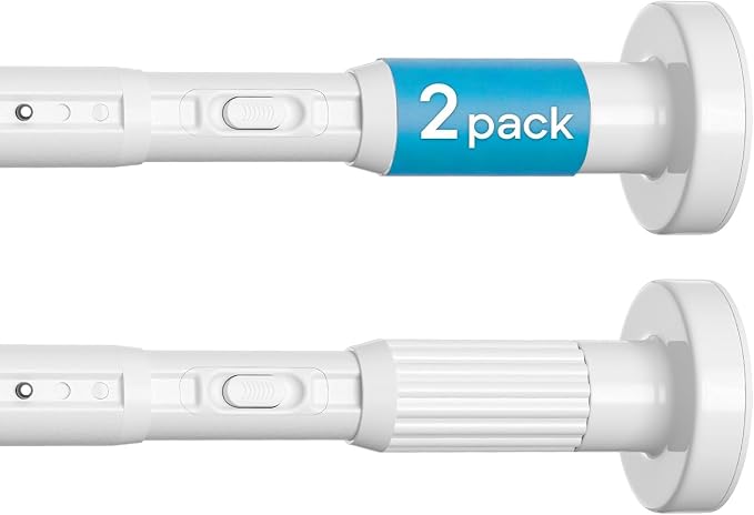 AIZESI 41-144 Inch Heavy Duty Tension Curtain Rod - No Drilling, Adjustable, Rust-Resistant for Outdoor, Living Room, Window, Bathroom (White, 41" to 144"|2PACK)