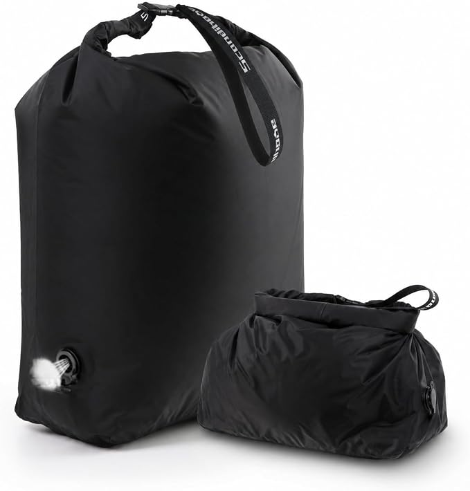 Travel Laundry Bag, Pump Free Vacuum Compression Dirty Clothes Bag Reusable Wet Dry Bags Large Capacity Space Saver Bags Camp Washable Clothes Organizer for Sports Dorm Laundromat (1 Pcs) (Black, L)
