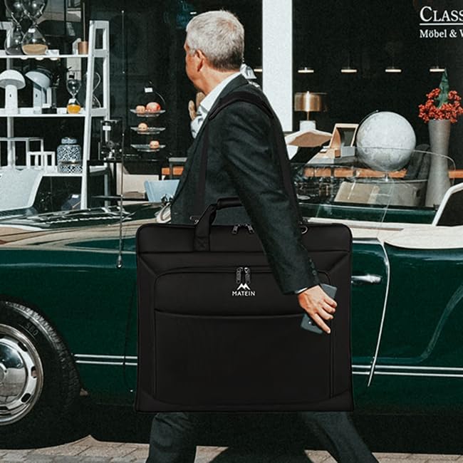 MATEIN Garment Bags for Travel, Large Carry on Garment Bag for Business | Waterproof, Hanging Suit Luggage Bag, For Men Women, Wrinkle Free Suitcase, Cover For Shirts Dresses Coats, Strap, Black