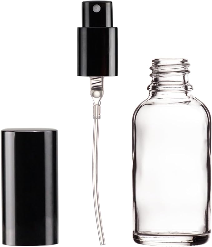 YIZHAO Clear Glass Spray Bottles 1oz, with Small Fine Mist Spray, Metal Cap, Refillable for Essential Oil,Travel,Cleaning,Perfume,Aromatherapy,Makeup – 24 Pcs