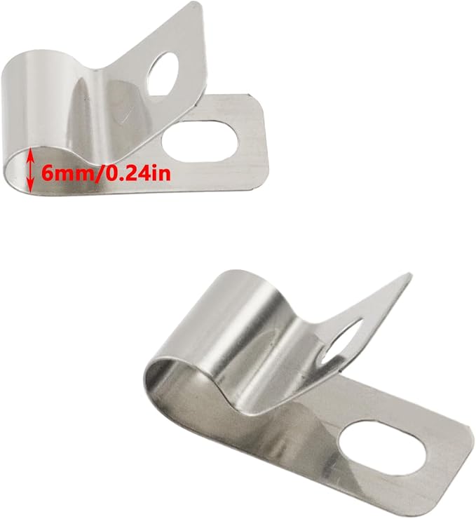 Antrader R-Type Cable Clips,6mm/0.24" Cable Clamps with Screws,100Pcs | 304 Stainless Steel Wire Clips Cord Clamp for Wood,Metal or Vinyl
