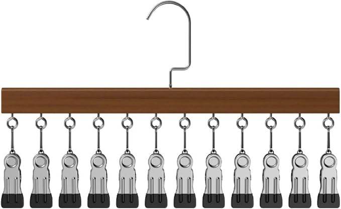 2026 Closet Organizer with 12 Clips, Space Saving Hanging Closet Storage for Hats, Scarves, Socks, Jeans, Skirts & Pants, Multi-Purpose Clothes Hanger with Clips (2 PCS, Vintage)