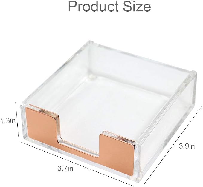 MultiBey Rose Gold Sticky Note Holder Clear Acrylic Memo Pad Dispenser | Clear Desk Supplies Organizer Accessories Post Note Pad Dispenser for Office Home Schools (Rose Gold)