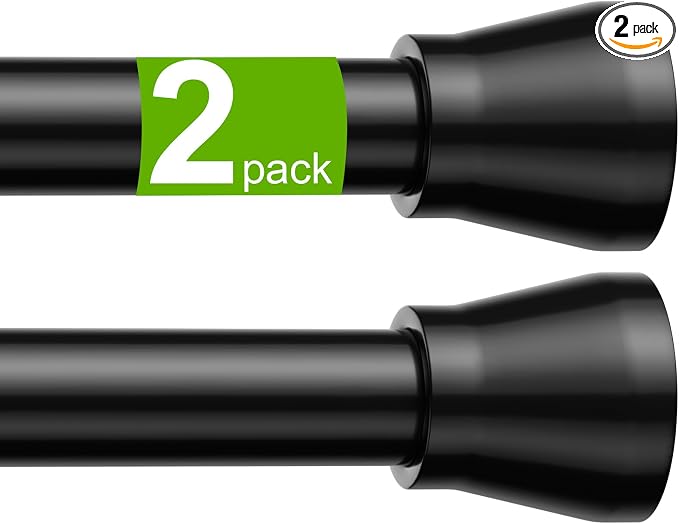 HAOYUNIE 2 Pack Tension Curtain Rods, 28-49 Inches Adjustable Spring Tension Rods, No Drill No Slip, for Windows, Doorway, Bathroom & Closet (black)