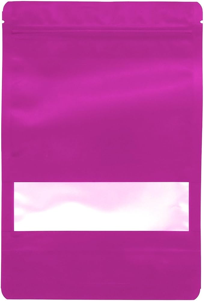 100PCS Foil Pouch Mylar Bags with Clear Window,ULIFESTAR Stand Up Sealable Bags with Tear Notches,Resealable for Food,Party Favors,Gift Packaging and Small Business(16 * 24cm/6.3 * 9.45",Purple)