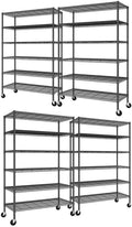 Romorgniz Storage Shelves with Wheels, 6 Tier Wire Shelving Adjustable Metal Shelving Pantry Shelves Capacity 1200LBS for Garage, Pantry, Kitchen, Office,82" H X45 W X18 D,Black,4P