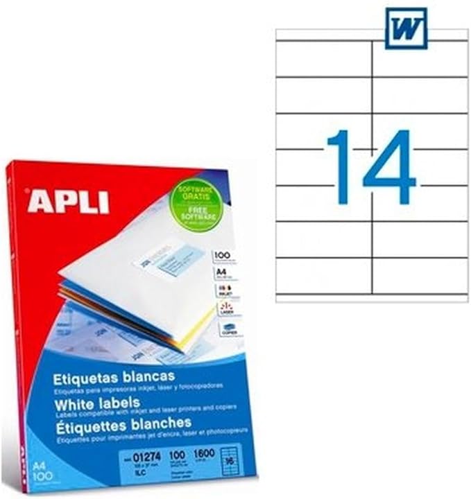 Apli 002612 - Box of 100 white labels for printer 105X42.4