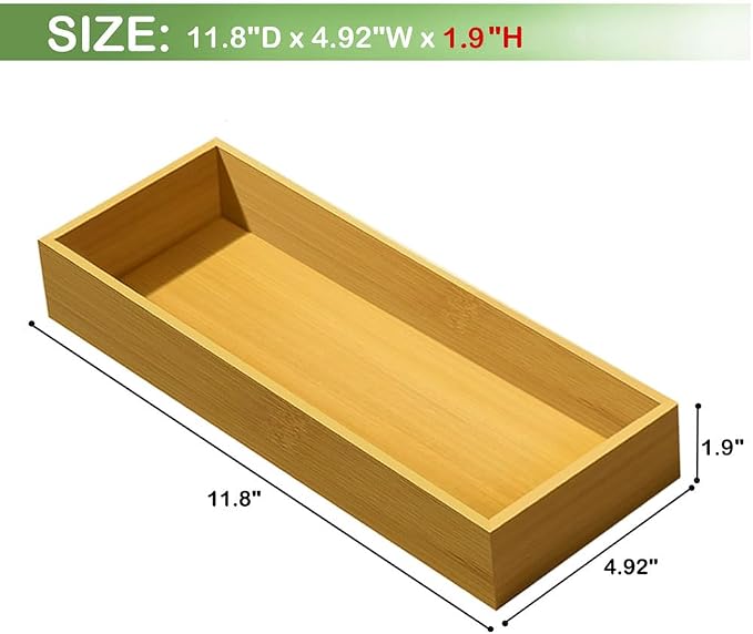 guiogc Silverware Drawer Organizer, Silverware Utensil Tray Holder, Wood Storage Box for Spoons Forks Knives Set of 2 (11.8"x4.92"x1.9") for Small Family Kitchens
