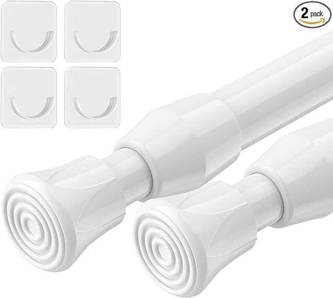 AIZESI Spring Tension Curtain Rods Short Tension Rod (White,27" to 37"-2Pc) | Adjustable, No Drilling, Expandable Spring Loaded, Suitable for Doors and Windows