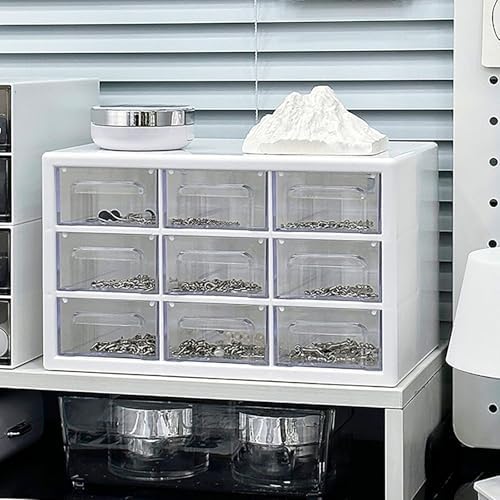 Elegant Jewelry Cabinet with 9 Clear Drawers, Stylish Jewelry Armoire & Organizer for Makeup, Office Supplies, Desk Storage - Chic White Design for Home Décor