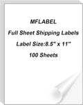 MFLABEL 100-Pack Full Sheet Labels (8.5" x 11") Matte White - Laser/Inkjet Printer Shipping Labels w/Strong Permanent Adhesive + 12 Free Fragile Stickers