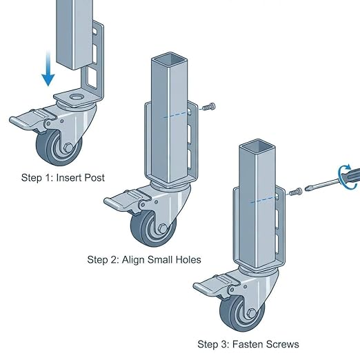 QWORK 3" Boltless Rack Caster Wheels, 8 Pack Storage Shelf Accessories, Heavy Load 1000 lb Capacity for Garage, Warehouse & Workshop Shelving, 8-11/16" Total Height, 2-1/16" Side Length