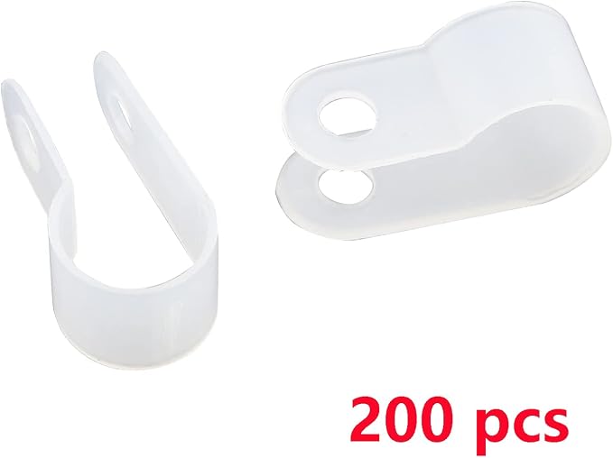Antrader 200Pcs 3/8 Inch R-Type Cable Clamps Nylon Cable Organizer Clips | White Plastic Wire Rope Management Holders with Screws,Insulated & Damage-Free Cables