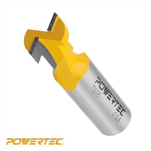 POWERTEC T Track Router Bit, Tungsten Carbide Tipped Router Bit, 1/2" Shank, 5/8" Dia., Slatwall, T Slot for Picture Frames, Compatible with 1/4" & 5/16" T Track Bolts (73025)